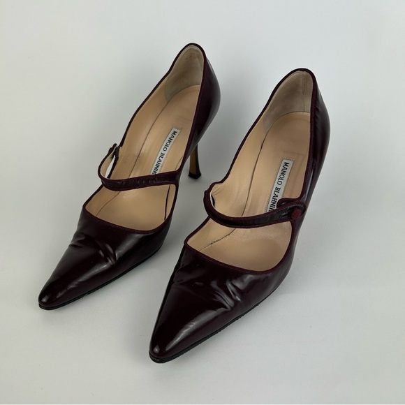 Manolo Blahnik Vintage Campari Burgundy Pointed Toe Mary Jane Heels Size 39.5 - Picture 3 of 12